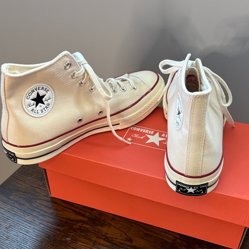 Converse High Top Canvas Sneakers - Cream with Red Accent - Picture 4 of 9